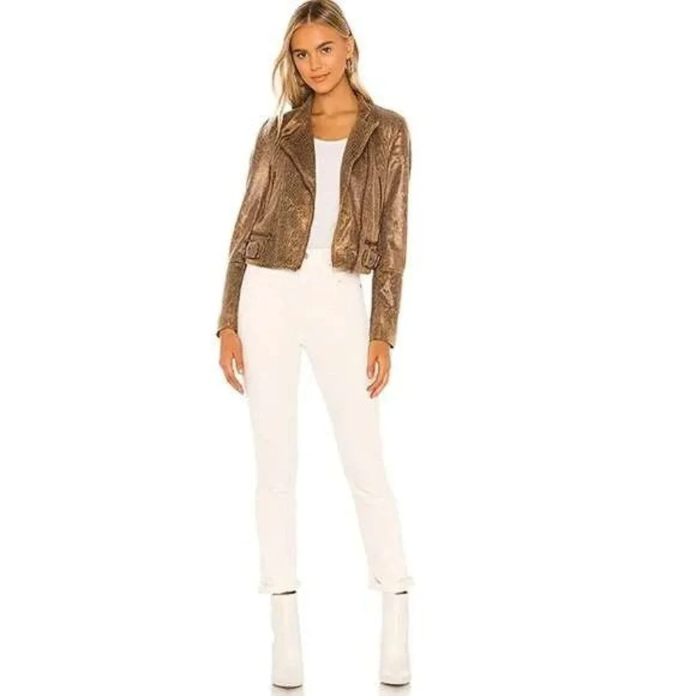 Free‎ People We The Free Snake Print Vegan Leather Moto Jacket Brown L NWT - Picture 15 of 15
